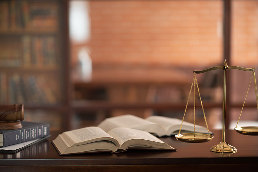 Law books on a table